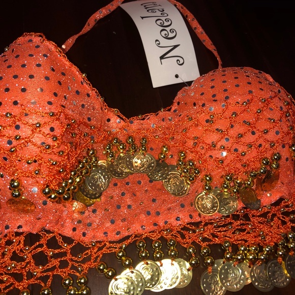 NEELAM FASHIONS belly dancer costume. Orange/pink - Picture 2 of 3